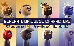 iBlender中文版插件 FZRandomizer 教程中使用代理交换快速生成大量随机角色对象 随机网格建模 Blender插件