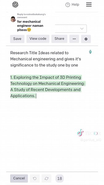 Replying to @notnotbakokang RESEARCH TITLE IDEAS FOR MECHANICAL ENGINEERING #geniusAI #ResearchTips #edutok #ideas #thesis #fyp #study #learn #tips