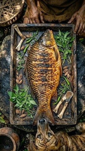 Giant Grilled Fish & Campfire Cooking 🔥🐟#forestlife #fish #shorts #asmrcooking #asmr