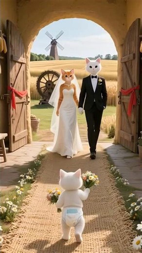 Baby Cat Welcomes Bride & Groom 😸💐 | AI Animation #shorts.