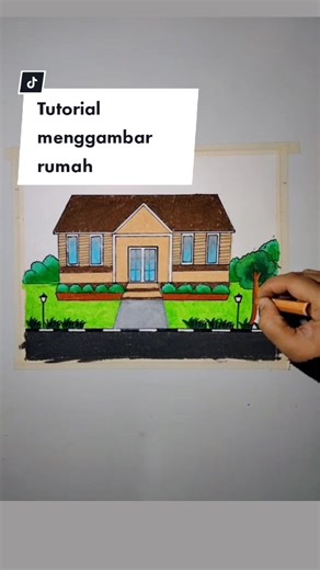 Tutorial Menggambar Rumah - Cara Mudah Menggambar Rumah Mewah dengan Oil Pastel