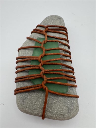 Handcrafted Leather-wrapped Stone • Gold, Leather, and Chilean Beach Sea Glass• Rustic Paperweight • Mindfulness Gift • Michigan Rock - Etsy