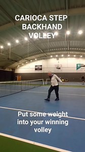 9.5K views · 25 reactions | Using the carioca step in your backhand volley allows you to add dynamic balance and with transfer to your shot. The footwork is back foot behind front foot, which also helps to keep you sideways on. #tennisvolley #onemoreball #tenniscoaching #tennisplayer #tennistechnique #tennislover #tenis #tennistraining #tennis #tennismatch #tennislife | Tennis | Facebook
