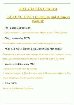 2024 AHA BLS CPR Test ACTUAL TEST Questions and Answers Solved