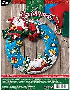 Bucilla 86838 Felt Applique Wreath Kit, 13.5" x 17", Airplane Santa