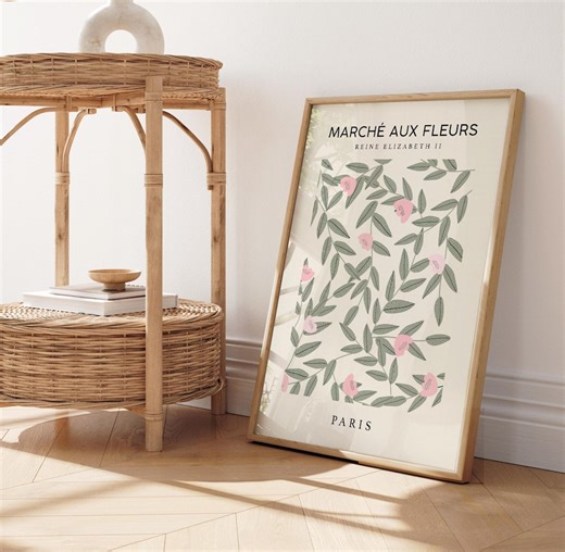 Pink, Sage Green & Cream Paris Flower Market Print | Pink Floral Wall Art | Neutral Beige Living Room Art | Sage Green Modern Bedroom Art - Etsy