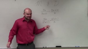 Multiply two rational expressions and use the division property to simplify our answer
