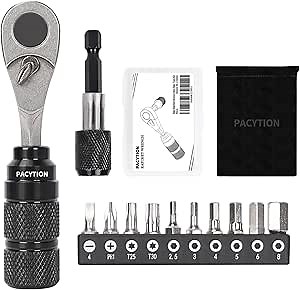 Bike Tool Kit, Bike Repair Kit Mini Ratchet Wrench Set with 10 Bits, 1/4 Ratchet Ratcheting Screwdriver 10 in 1, MTB Road Bike Ratchet Wrench for Tight Spaces With Extension Rod, Storage Case & Bag