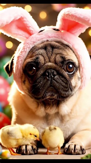 Cute Easter Pug 🐶🐰 with Chicks 🐣 #Easter #CuteDogs #Pug #Shorts #Dog #Dogs