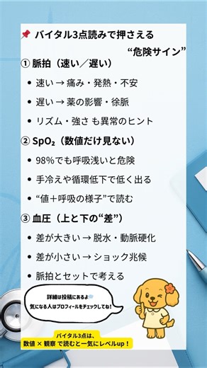 【一覧】“バイタル3点読み”脈拍・SpO₂・血圧\r数値の意味を読む力\r#看護師 #ナース #看護学生 #介護 #shorts