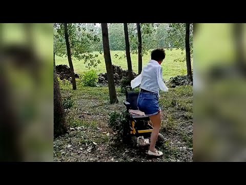 Tripple Amputee Lady Hopping in the Woods | Hip Amputee Girl