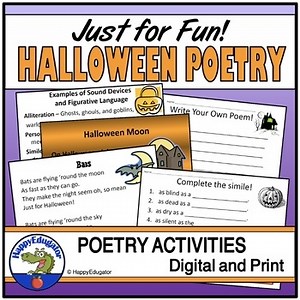Halloween Poetry Reading & Writing with Easel Activities