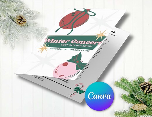 EDITABLE Concert Program Template | Instant Printable Download | Music, Band, Choir/chorus, Orchestra | Retro Christmas - Etsy