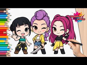Draw and color Rumi, Mira, and Zoey from HUNTRIX K-POP Warriors 🎤👹🗡️💖 Drawings for Kids