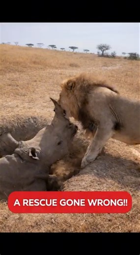 Lion Tries to Pull a Rhino Out of a Hole — Then Completely Loses Patience🦏🦁