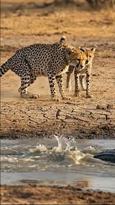 Cheetah vs. Crocodile: An Epic Wildlife Showdown at the Water's Edge! #WildlifePhotography #Cheetah