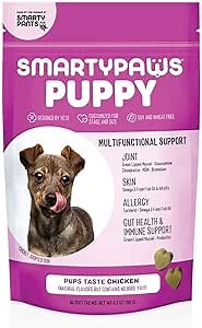 SmartyPants Dog Vitamins and Supplements, Puppy Formula: Multivitamin with Glucosamine, Chondroitin, & Probiotics for Joint, Skin, & Gut Support, Chicken Flavor, 60 Soft Chews by SmartyPaws