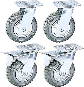 Nisorpa 4 Pack Heavy Duty Plate Casters Set 6 inch Swivel Wheel with Brake Anti-Skid 360 Degree Ball Bearing Castor Wheels(All Swivel, 2PCS with Brake 2PCS Without)