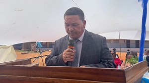 Governor of the Hardap Region, Riaan McNab delivering his welcoming speech at the inauguration of four newly constructed classrooms at Rooiduin Secondary School in Aranos on Friday Office of the Hardap Governor | Office of the Hardap Governor