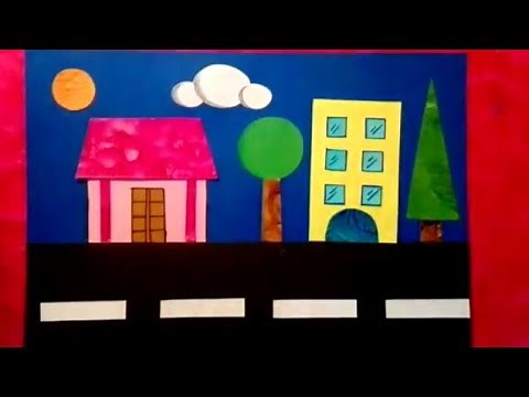 How to make a city scene using geometrical shapes for kids