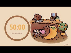 Study With Me | Pomodoro 50/10 x4 Capybara Orange Café 🍊☕ Jazz, No Mid Ads