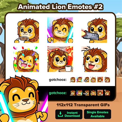 Animated Lion Emotes Pack #2 | Cute Animated GIF Emotes for Twitch Discord & Youtube | Streamer Emote Set for Vtubers and Creators - Etsy