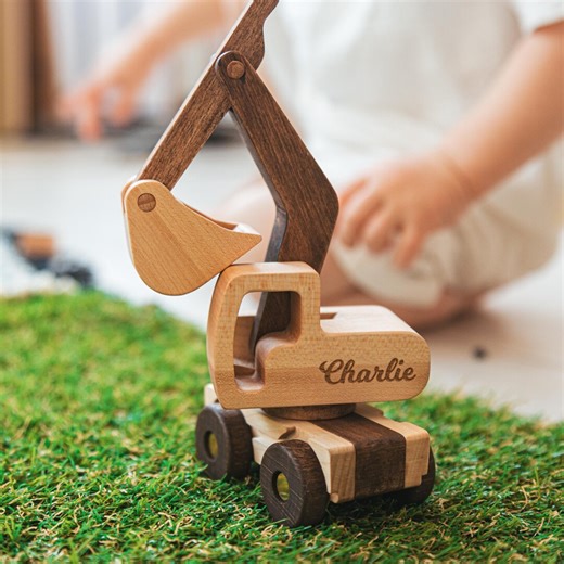 Toy Construction Excavator Handmade Wooden Construction Toy Vehicles Custom Baby Gifts Birthday Boy Gifts Kids Pretend Play First Christmas - Etsy