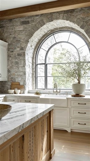 141K views · 2.1K reactions | Rustic luxury kitchen interiors featuring natural stone during winter showing  | Kitchen Designs | Facebook