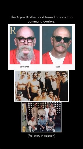 Realms of Reality on Instagram: "These two men were identified by US authorities as senior leaders of the Aryan Brotherhood, one of the most violent prison-based extremist groups in American history. The Aryan Brotherhood did not operate like a street gang. It functioned as a tightly controlled prison organization built on hierarchy, fear, and enforcement. Even while incarcerated, senior figures issued orders, approved violence, and managed criminal activity both inside and outside prison walls.