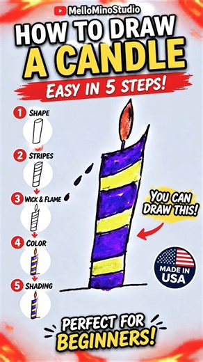 How to Draw a Candle in 5 Easy Steps! 🕯️✨ #Shorts