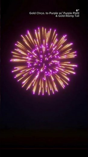 FWsim Shell | Gold Tail to Gold Chrysanthemum to Purple w/ Purple Pistil (6")