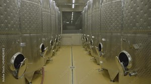 Modern metal tanks for fermentation at the manufacture