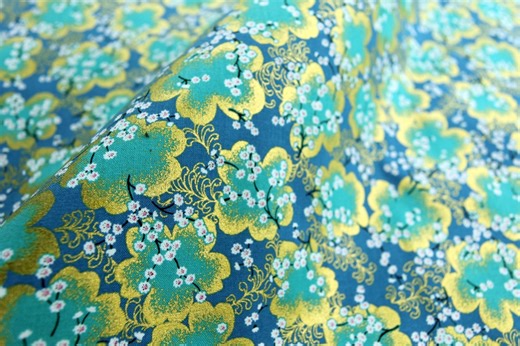Japanese kimono fabric cotton blue Sakura fat quarter, quilt decoration tenugui japanese flowers cotton fabric,