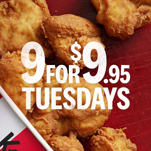 📱Only on the KFC App📱 9 pieces of mouth-watering Original Recipe, delivered or pick up. But only on Tuesdays peeps. Not in SA, NSW and VIC. Not everywhere and not forever. | KFC
