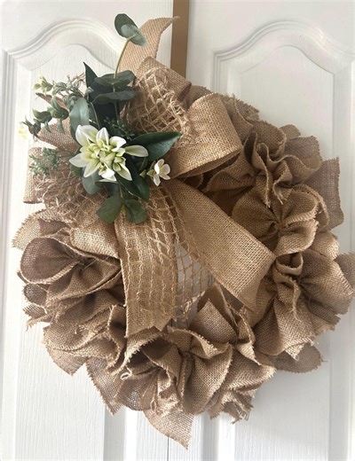 Rustic Burlap Wreath | Farmhouse Door Decor |neutral Everyday Wreath - Etsy