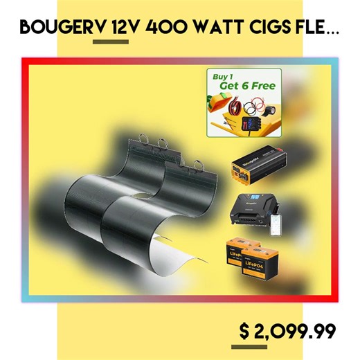 🌞 Energy independence starts with smart choices! Unlock the power of the sun with the BougeRV 12V 400 Watt CIGS Flexible Solar System Kit! ☀️🔋 Designed for adventure enthusiasts, this sleek and lightweight system, featuring pre-punched holes for easy installation, fits perfectly on your RV, boat, or tiny home. Imagine enjoying unmatched freedom while reducing your carbon footprint and embracing sustainable living! 🌍💚 Elevate your off-grid experiences and create your own energy oasis with eas