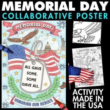 Memorial Day Activity Collaborative Poster Patriotic USA American Bulletin Board