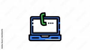 Laptop call animation screen with a video player; perfect for technology blogs, online tutorials, elearning platforms, and video streaming services.