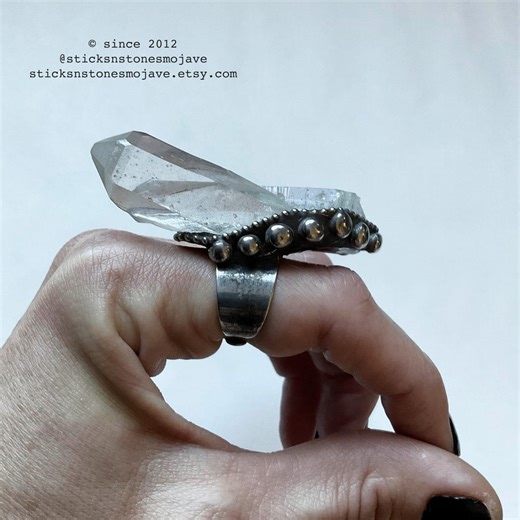Large Clear White Quartz Crystal Point Adjustable Size 5 6 7 8 Ring - Etsy