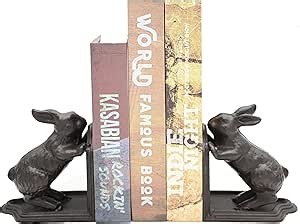 Decorative Book Ends Cast Iron Cute Bunny Bookends,Vintage Heavy Duty Book Ends for Shelves,Book Ends for Heavy Books, 5.3lbs