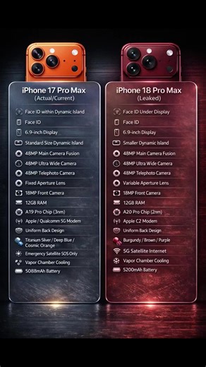 iPhone 18 Pro Max vs 17 Pro Max Comparison