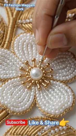 Beautiful flower white and Gold Handwork Design | Latest Maggam Work Design | Easy handmade #shorts
