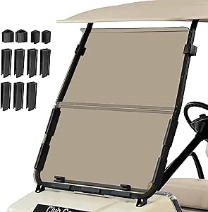 Club Car DS Windshield for 2000.5 to Present Model, Tinted Fold Down 3/16" (5MM) Thicken Fits 1-1/4" Struts, Front Folding Windshield Replacement, Included Hardware