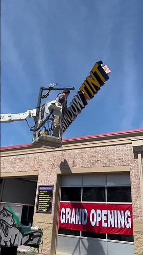 Channel letter sign installation 40ft ETI bucket truck #signs #channelletters