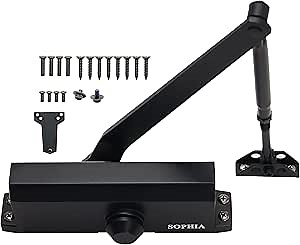 SOPHIA Commercial Door Closer Grade 2, Automatic Door Closer DK700 with Backcheck Function, Hydraulic Auto for Home & Light Commercial Property (Size 3), Matte Black