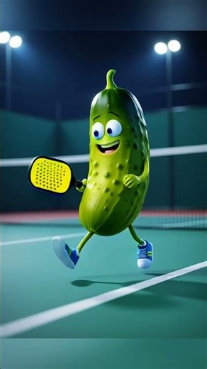 Funny Cartoon Dill Pickle Playing Pickleball 🥒🏓 | Cute Pickle Animation #shorts #shortsfeed