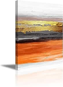 YPY Orange Abstract Picture Wall Art: Canvas Burnt Orange and Gold Painting for Home Living Room Bedroom Decor