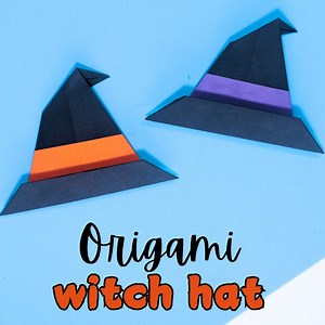 An easy Halloween paper craft - origami witch hat craft that you can enjoy making this Halloween 2024. A wonderful origami paper crafts for kids and grown ups. Follow the step by step paper folding instructions to make this easy witch hat craft for Halloween school crafts, Halloween decorations. [ Halloween, Halloween origami, origami witch hat, Halloween witch hat craft, how to make paper witch hat, how to make paper hat, origami paper crafts, easy paper crafts, paper craft, art and craft, kids