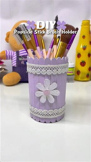 DIY Popsicle Stick Brush Holder #diy #craft #art #handmade #penholder #shorts