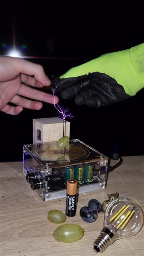 4.6K views |  Lesson 16: Grape + Duracell battery + Led bulb #experiment #teslacoil #physics #magic | Life Tesla Coil | Facebook